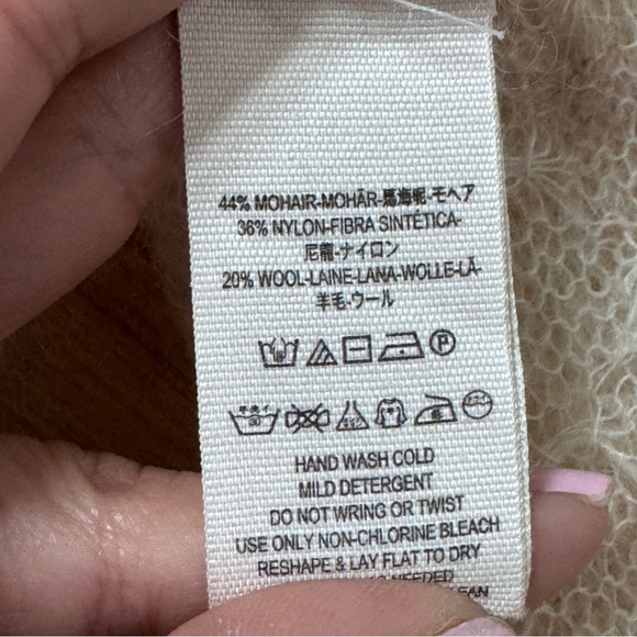 Free People Macaroon Mohair Wool Sweater Ivory Cropped Puff Sleeve Size L - Picture 9 of 10